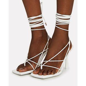 GIA BORGHINI x RHW Short Lace Up Sandals Heels White Matte